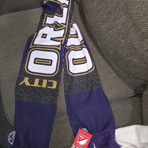 NWT Official MLS Orlando City Scarf Knit Purple Gold Lions Fan Gear Reversable